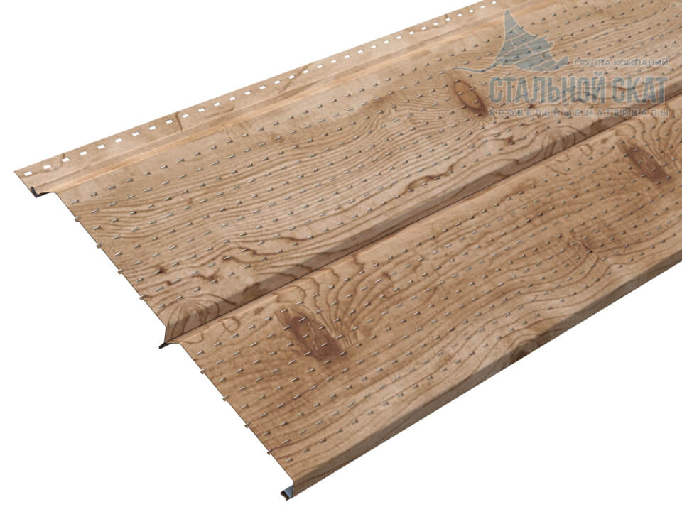 Софит перфор. Lбрус-XL-14х335 (ECOSTEEL_T-12-Орех-0.45)